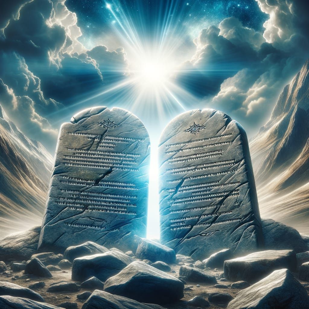 Stone Tablets with Divine Inscriptions in Mountainous Terrai...