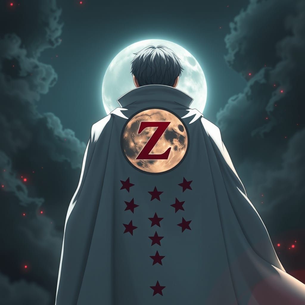 Anime Warrior in Epic White Cloak with Red Star Symbols and ...