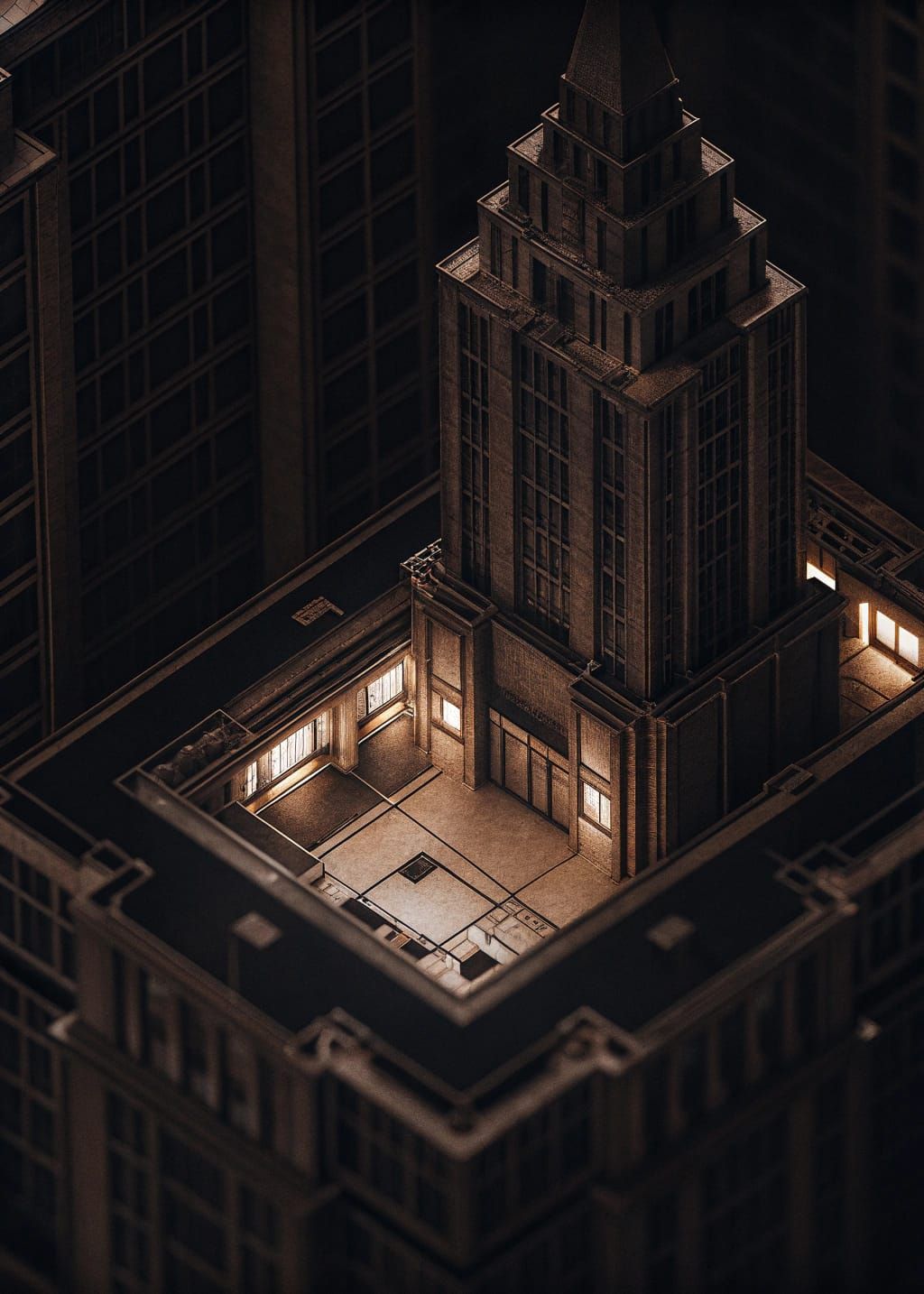 Luxurious Penthouse Skyscraper Schematics in Detailed Isomet...