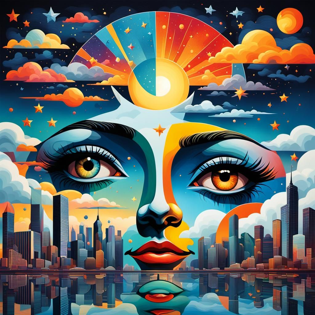 Stylized Surrealist Pop Art: Day and Night