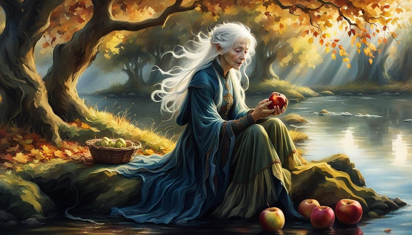 Autumnal Riverbank Scene in Oil Painting Style