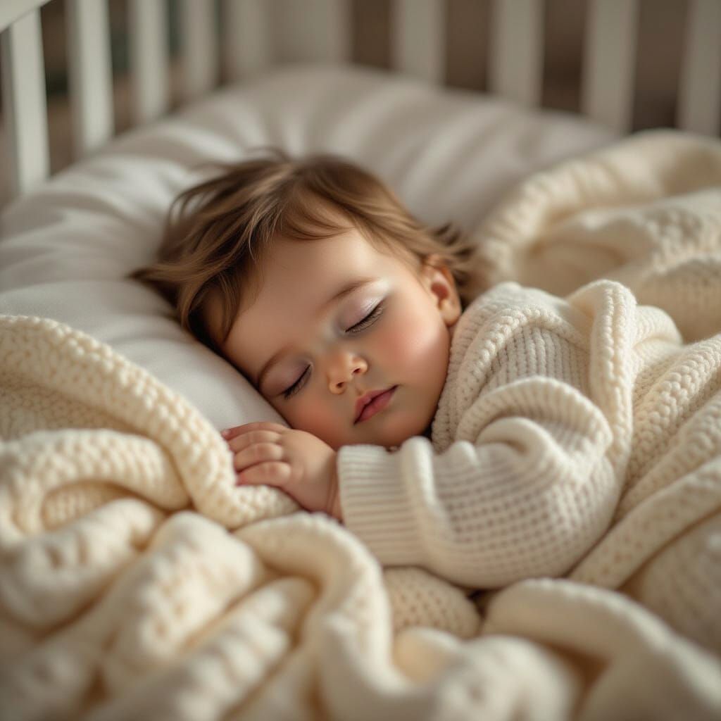 Peaceful Baby Sleeping in Crib with Crocheted Blanket