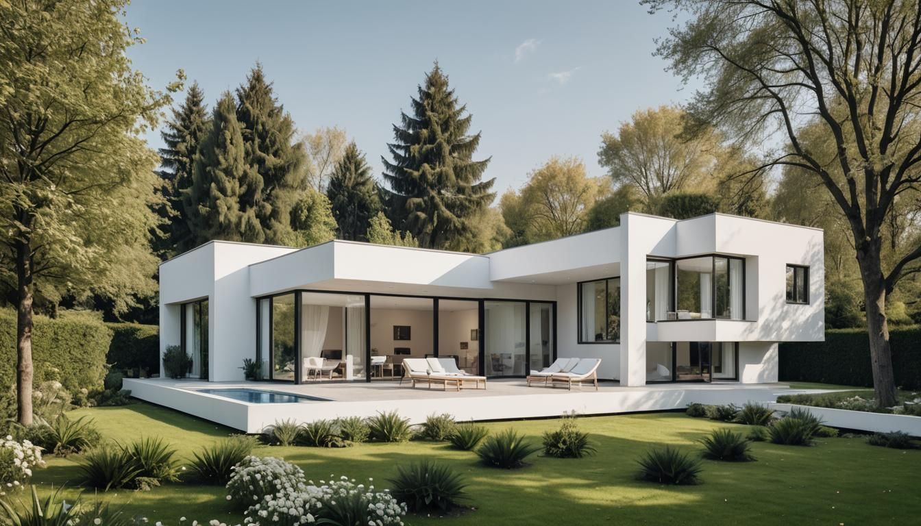 Modern Minimalist Villa in Garden Setting