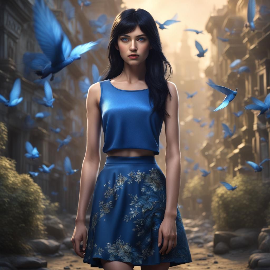 Young Woman with Black Hair in Fantasy Art Style