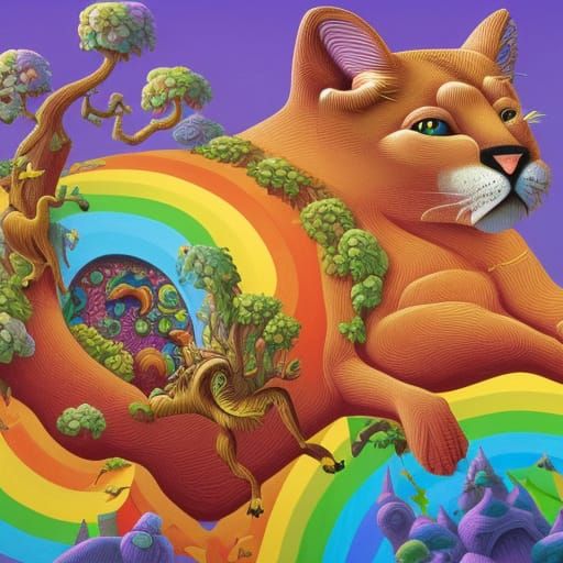 Rainbow Mountain Lion on Swiss Cheese, Rococo Gothic