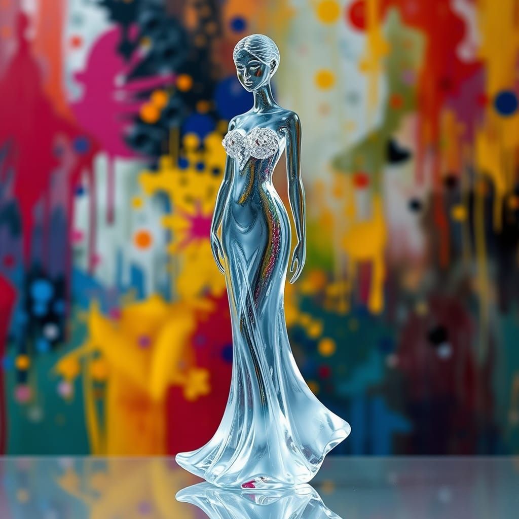 Elegant Glass Woman Sculpture in Abstract Style