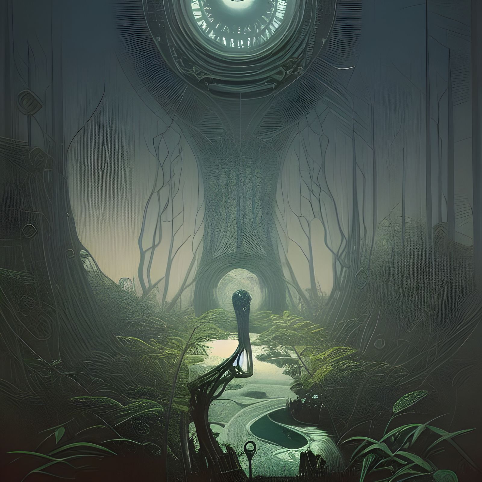 Biopunk Horror Dream Machine in Art Nouveau Style