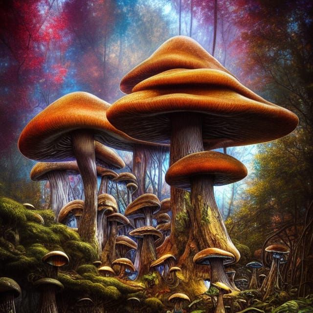 Mushroom Treehouse with Fractal Iridescence in 8K