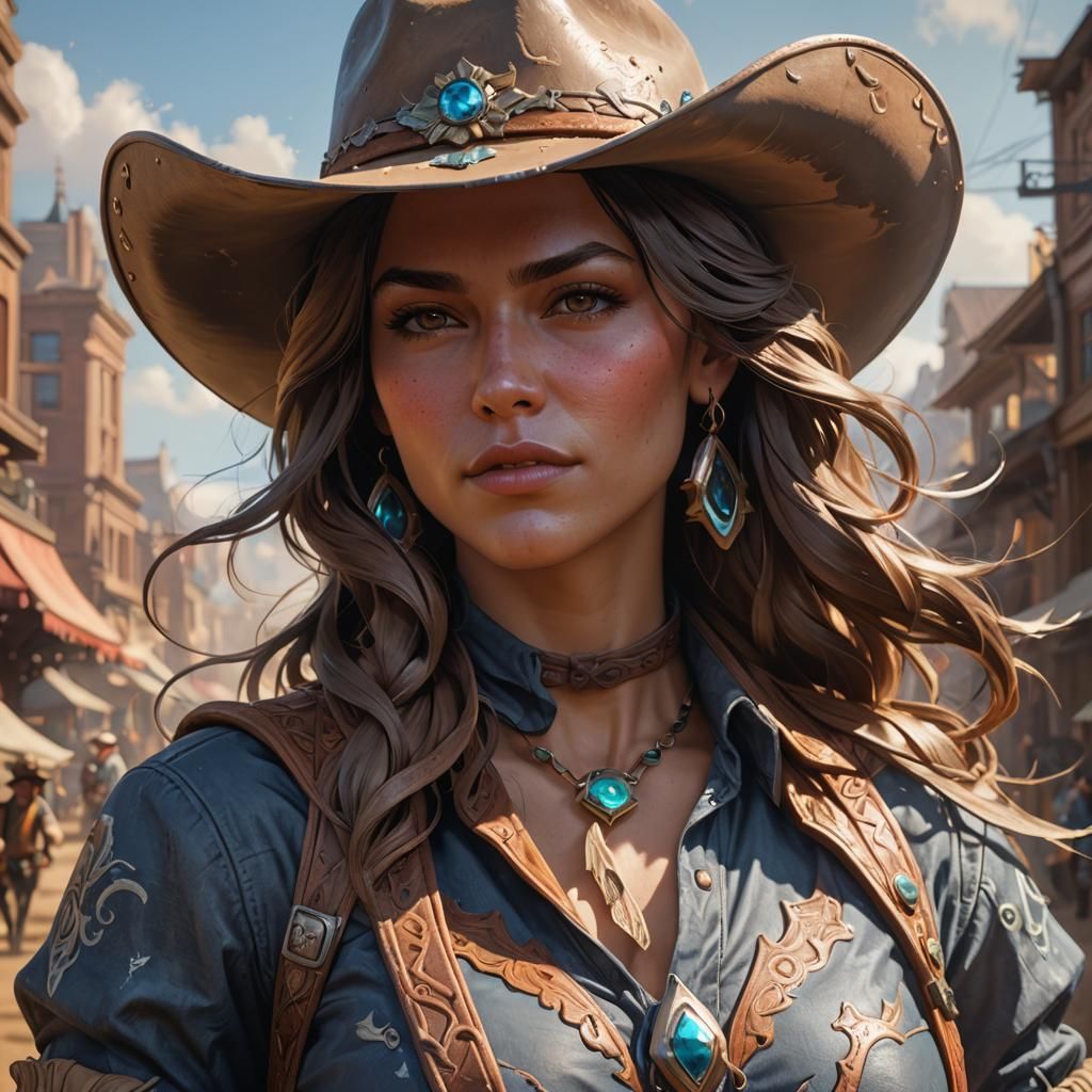 Cowgirl Portrait in Hyperdetailed Digital Art Style