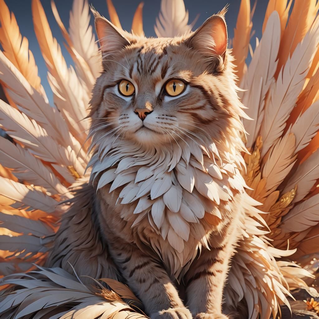 Cat and Phoenix in Pastel Anime Style