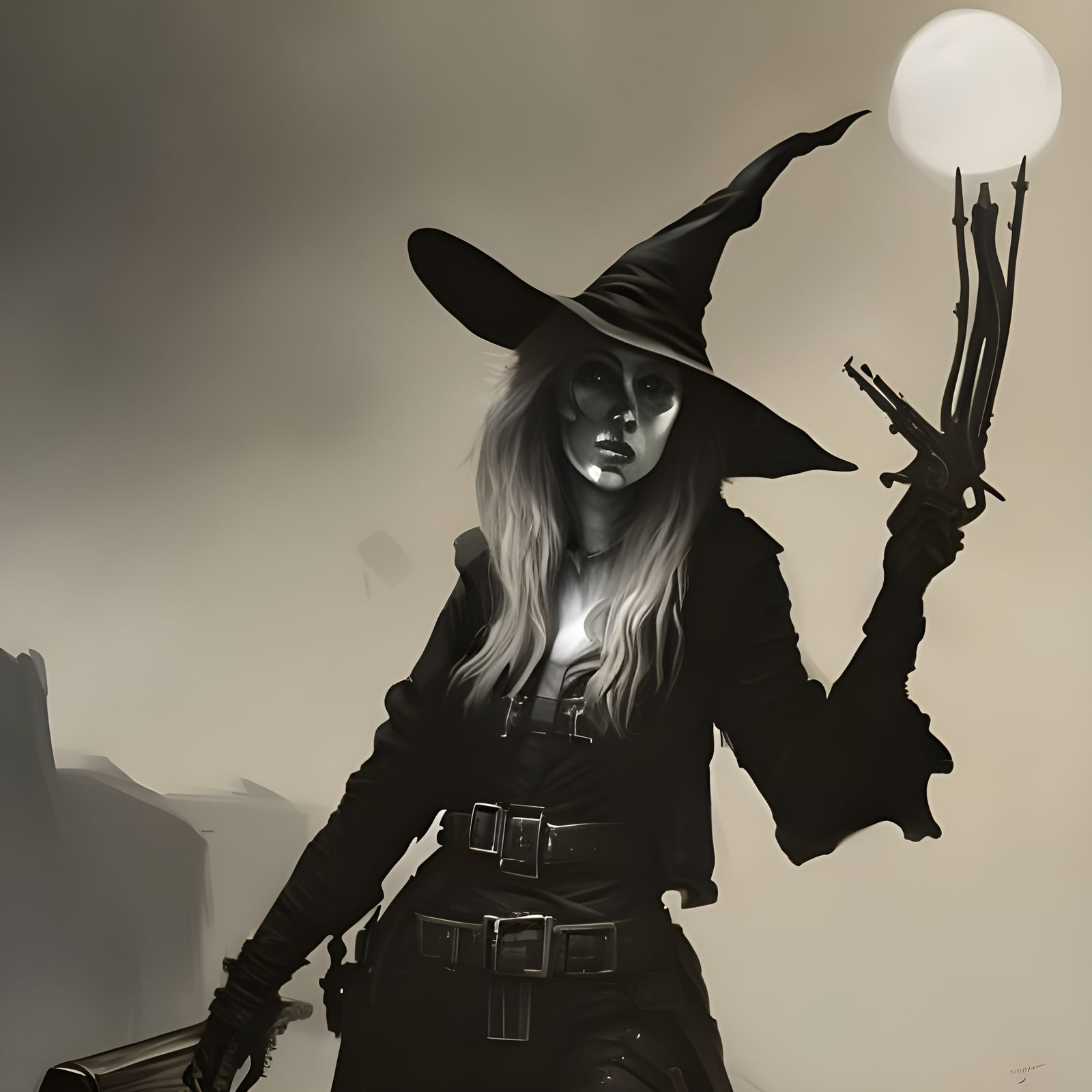 Monochromatic Witch Gunslinger Concept Art