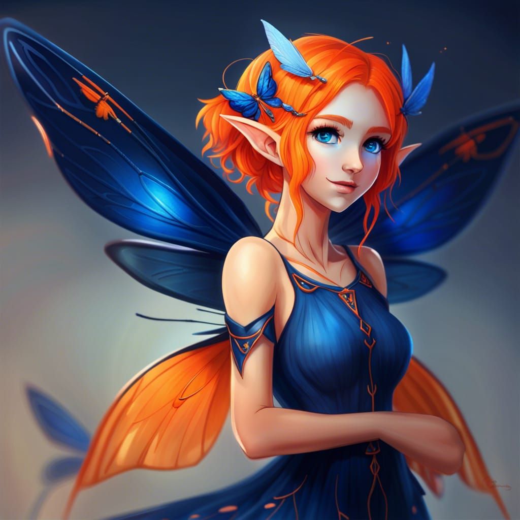 Fantasy Pixie with Dragonfly Wings and Orange Hair