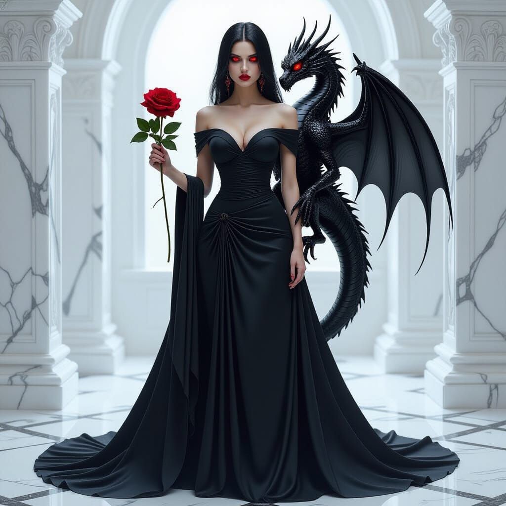 Gothic Elegance: Woman with Dragon and Skull
