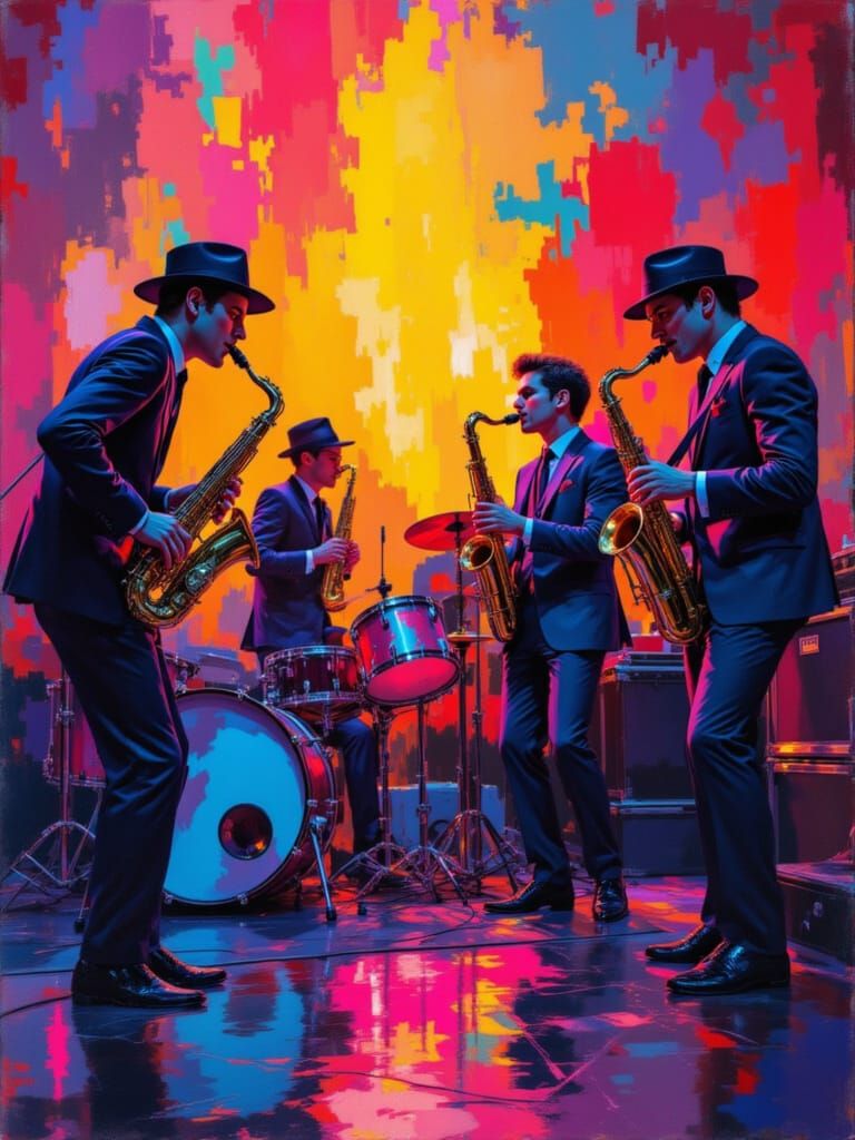 Abstract Jazz Band on Stage at Music Festival