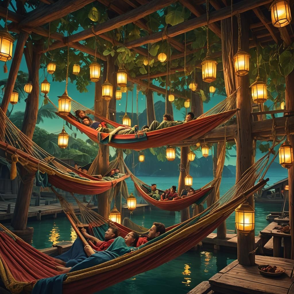 Sailors Sleeping in Hammocks: Matte Painting in 8K