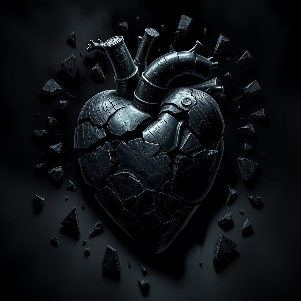 Shattered Black Heart in Dramatic Digital Art
