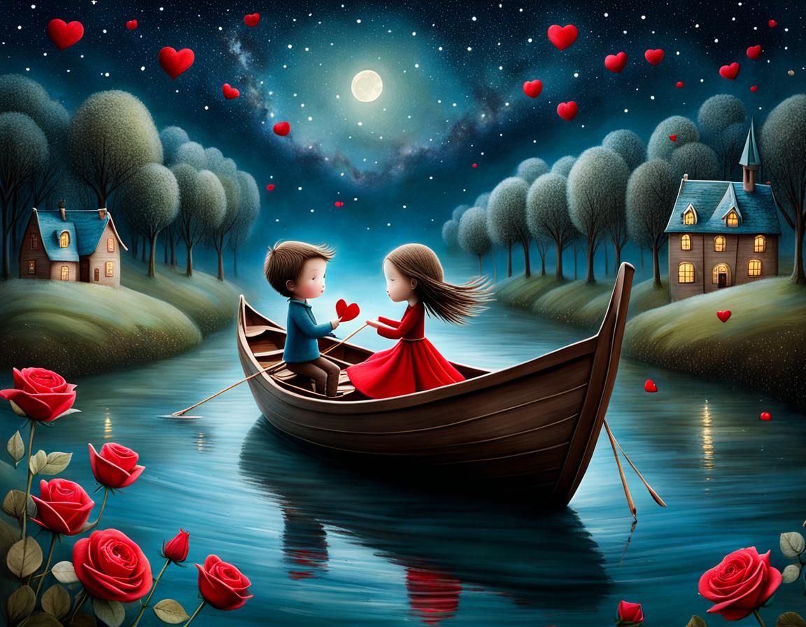Sailing a Chocolate River with Hearts and Roses