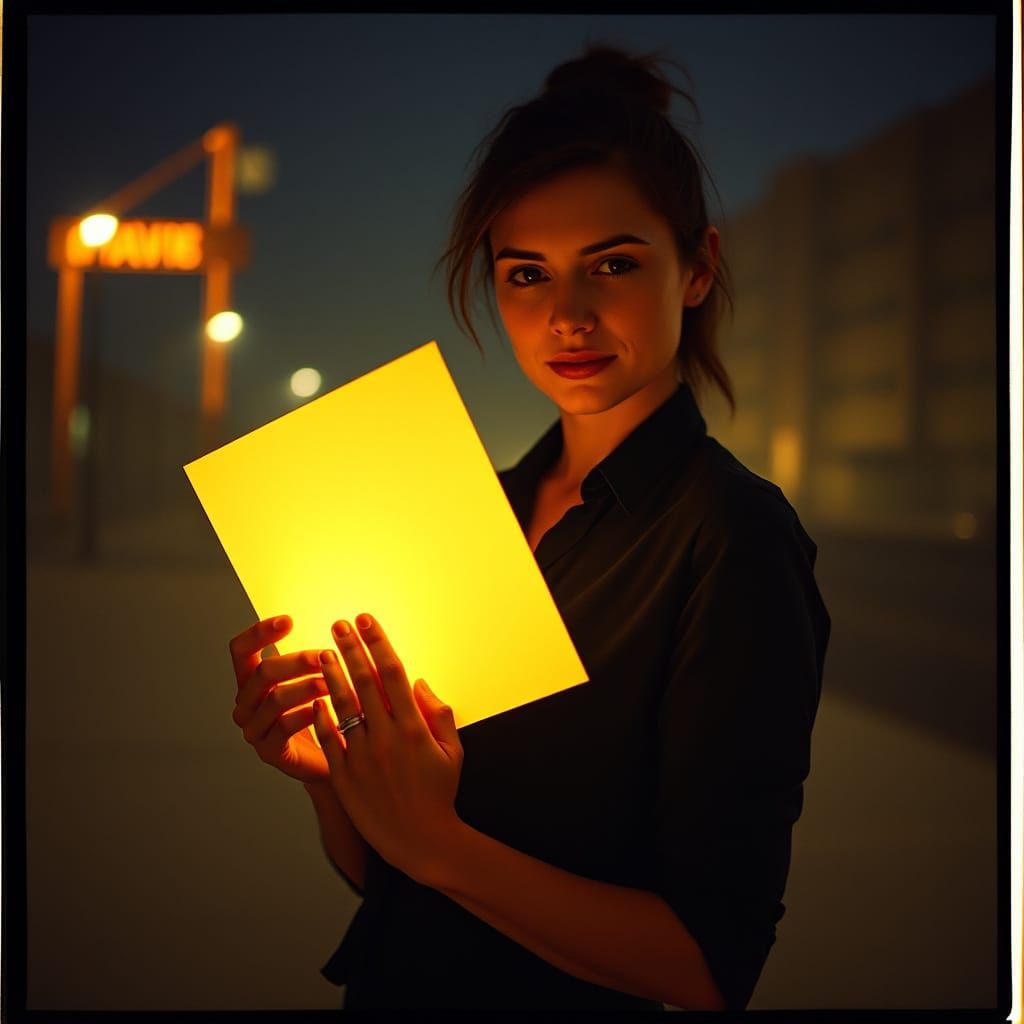 Woman with Glowing Letter in Dystopian Future