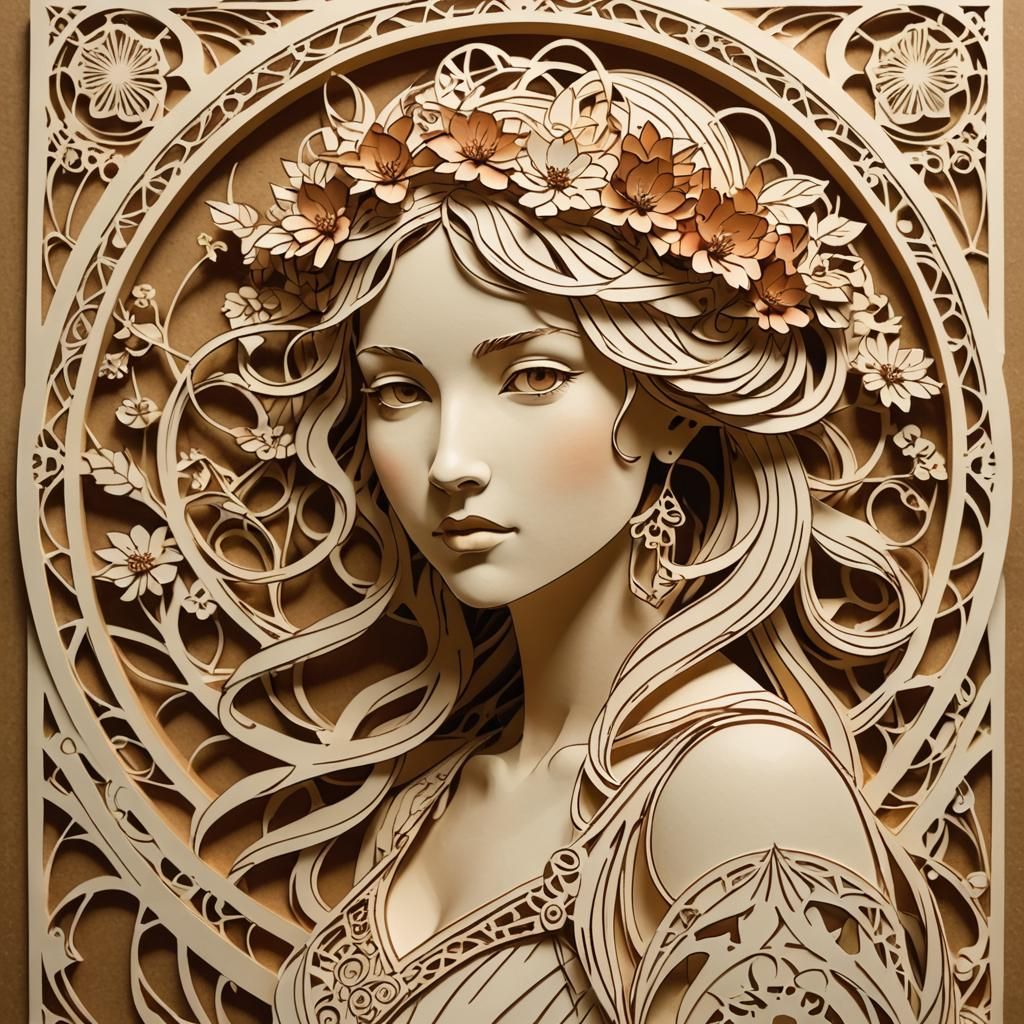 Kirigami Woman in Art Nouveau Style