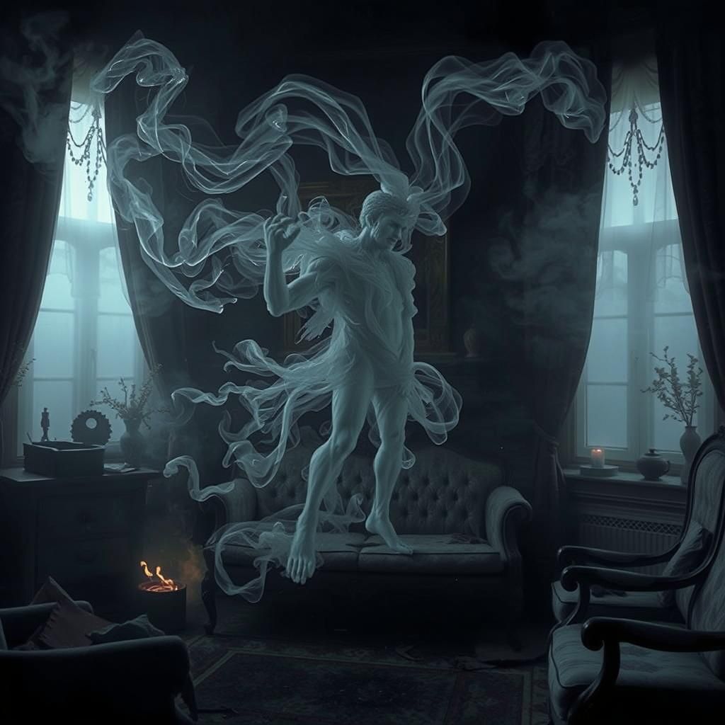 Eerie Smoky Ghost in Abandoned Living Room