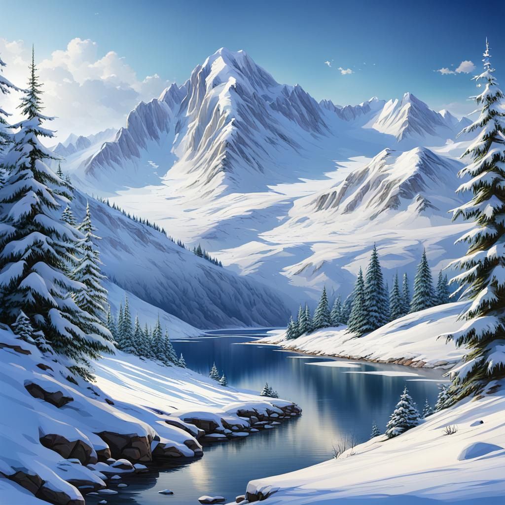 Winter Majesty: Snowy Mountain Landscape