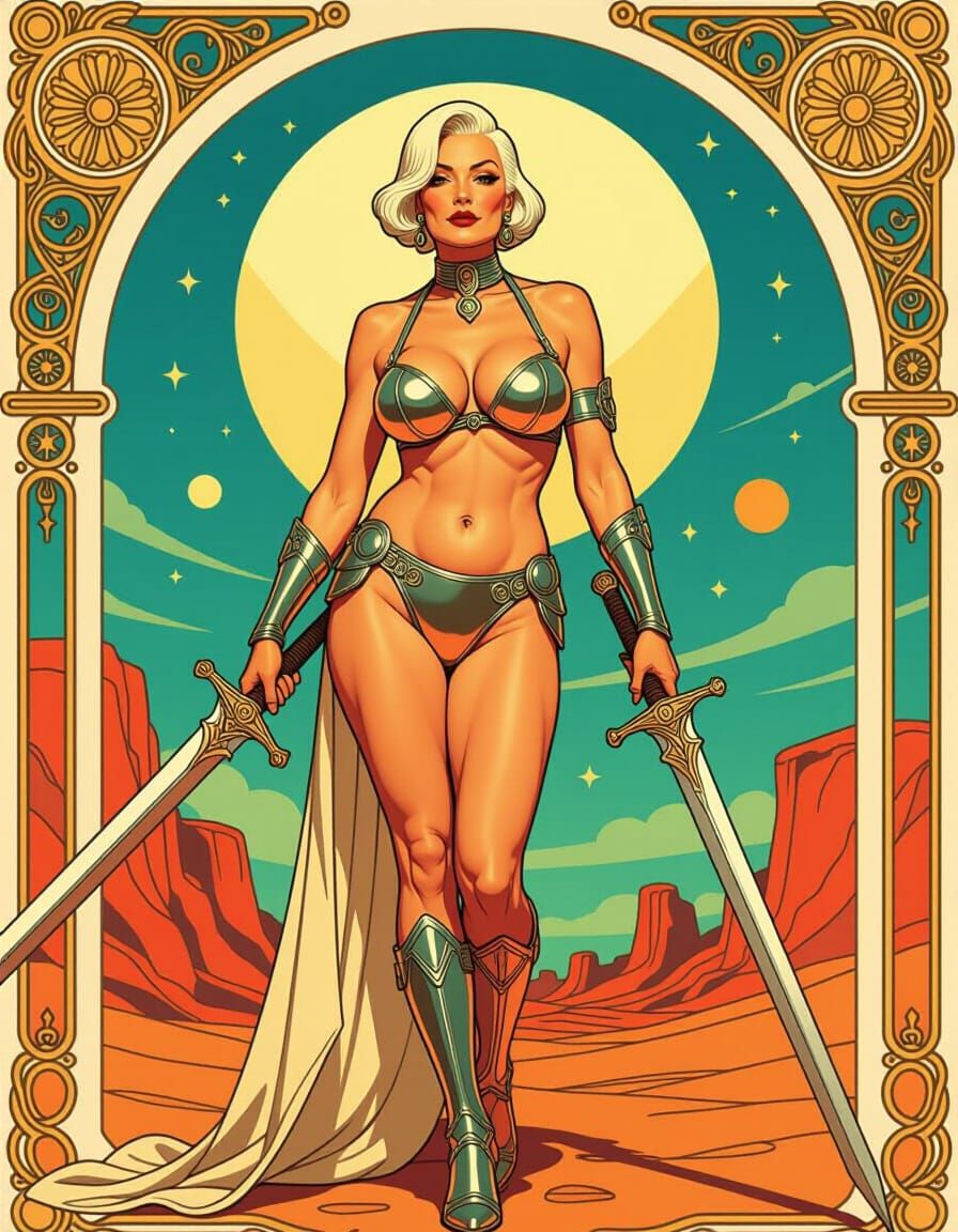 Platinum Granny Warrior in Art Nouveau Style