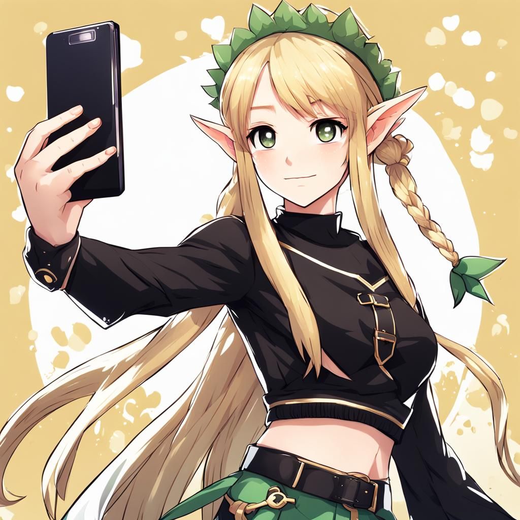 Blonde Elf Girl Self Portrait in Anime Style