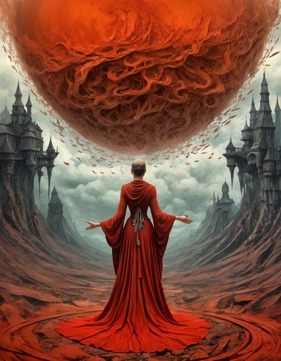 Mature Woman in Red Dress, Dynamic Pose, Detailed Eyes