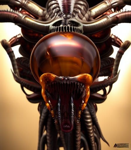 Xenomorph Encased in Amber: Hyperrealistic Close-Up