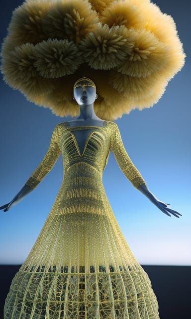 Veronica Pomeʻe in Gold Filigree Mandelbulb Dress