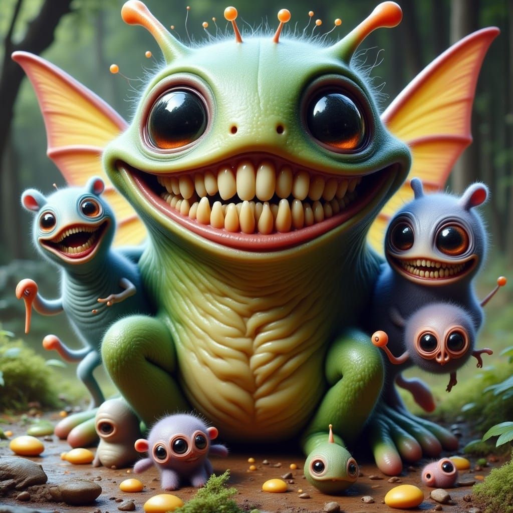 Whimsical Fae Creatures with Oversized Teeth