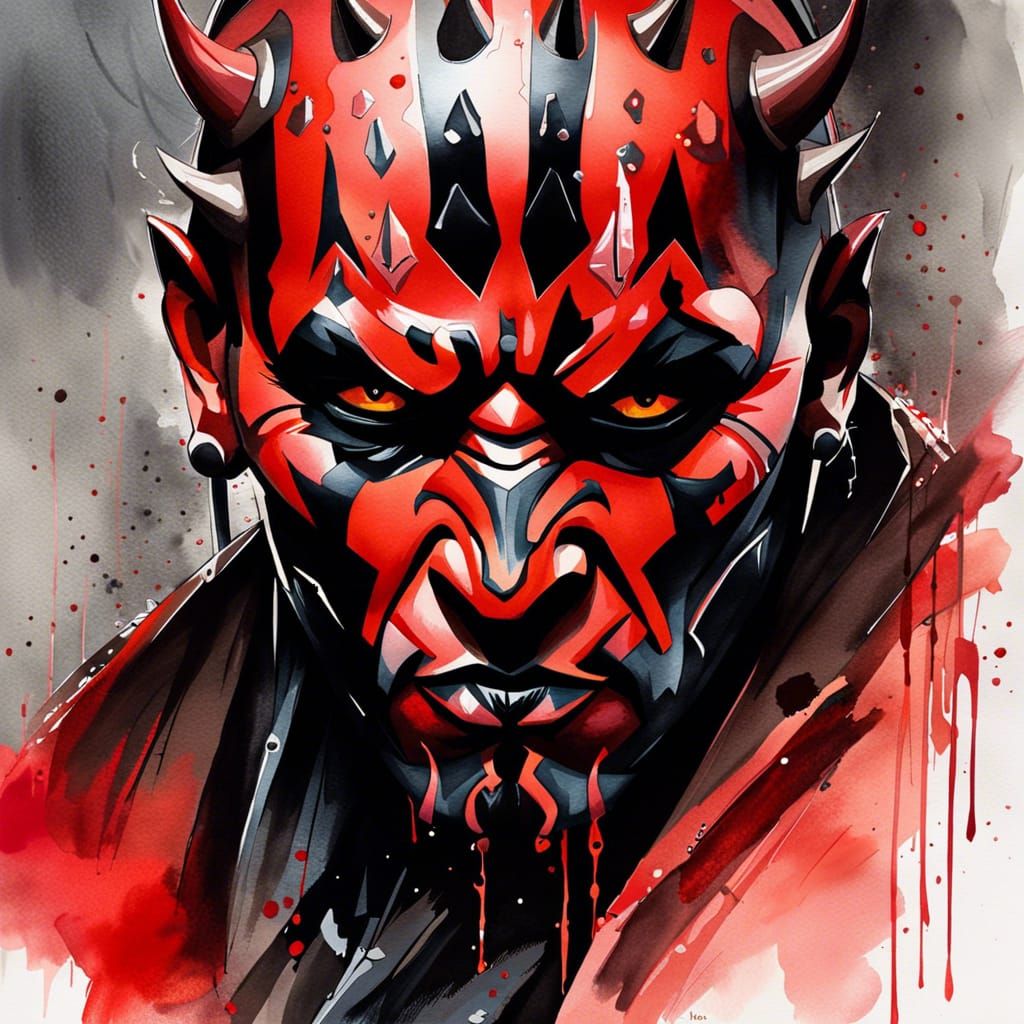 Chibi Darth Maul Watercolor Portrait