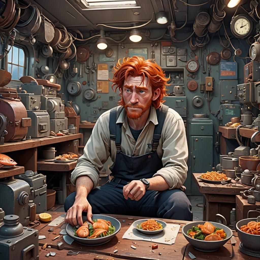 Despairing Engineer in Pixar-Style 3D Rendering