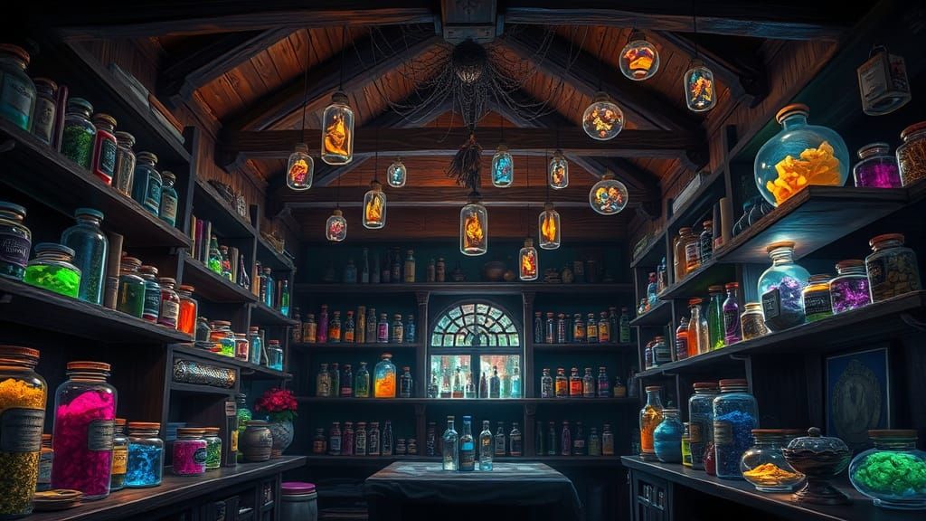 Mystical Alchemy Shop Interior in Medieval Fantasy World