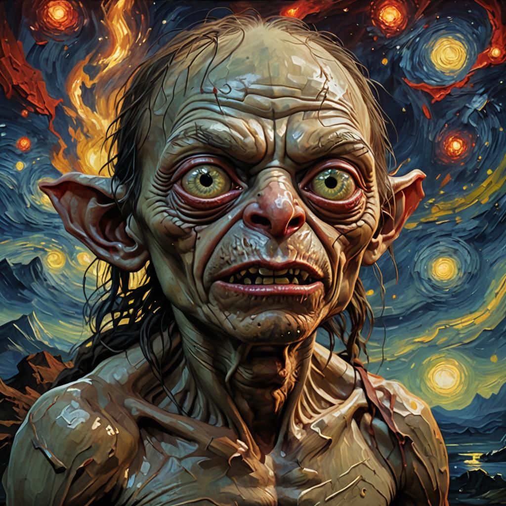 Gollum as Van Gogh Self-Portrait in Starry Night
