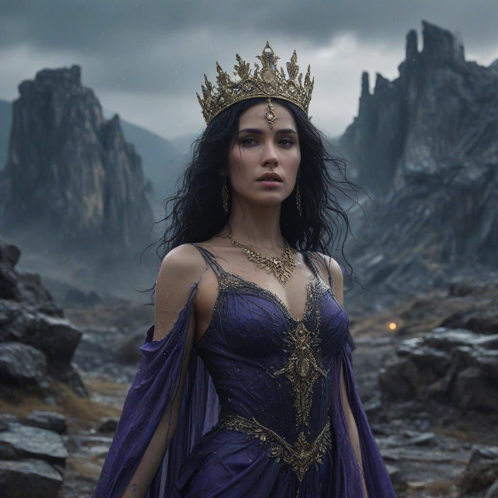 Ethereal Goddess Amidst Ruins in Soft, Glowing Colors