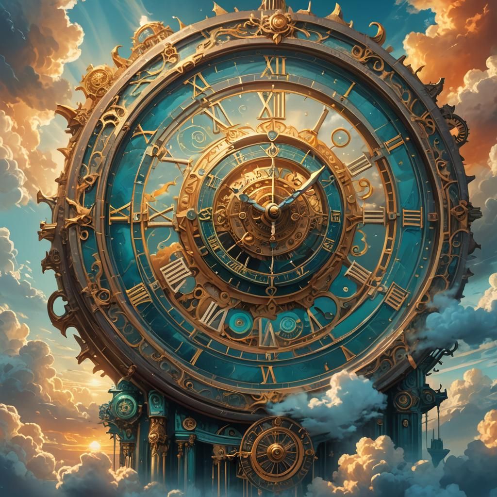 Clockwork Sun Rises in Dreamlike Sky