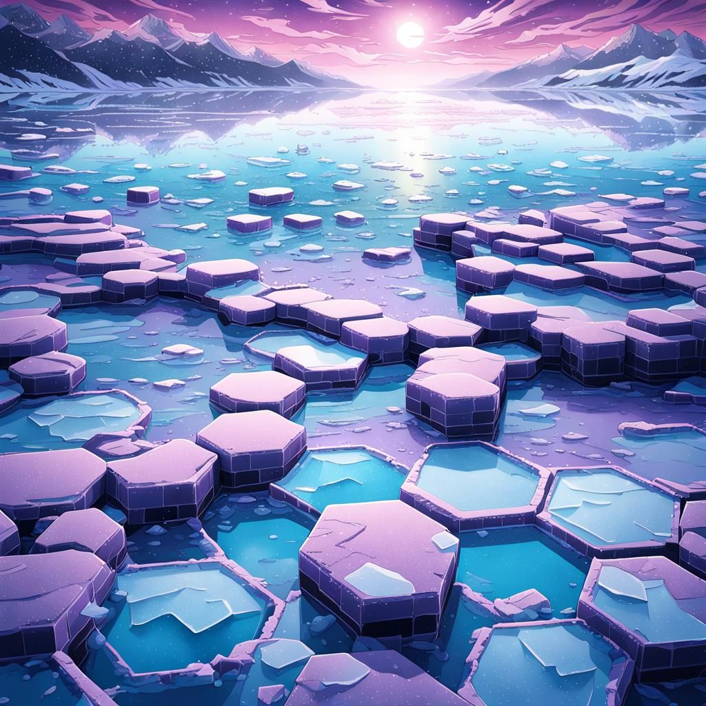 Vibrant Anime Winter Beach Scene in Cel-Shaded Flat Style