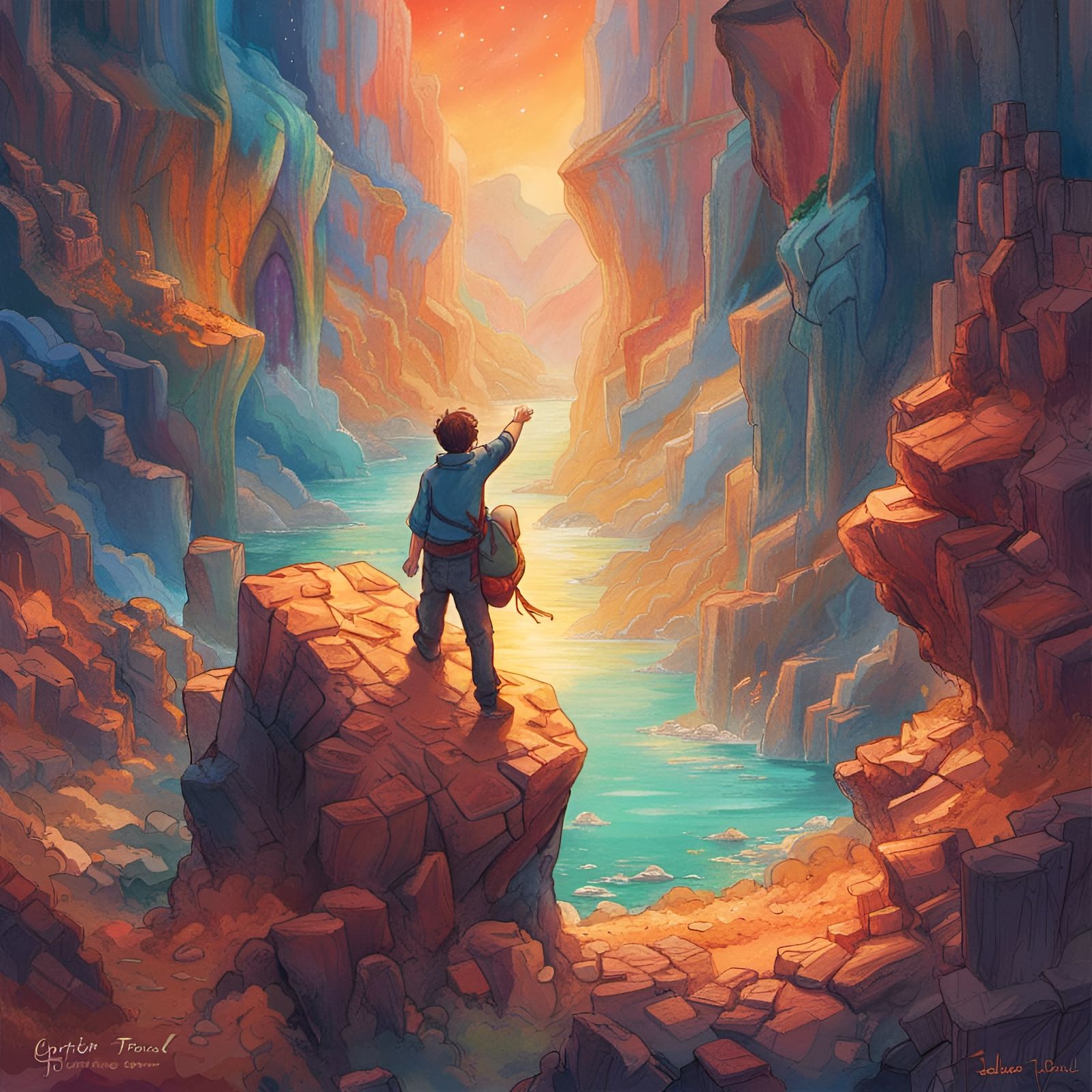 Moonlit Canyon Sapphire Crayon Drawing in Hyperrealism