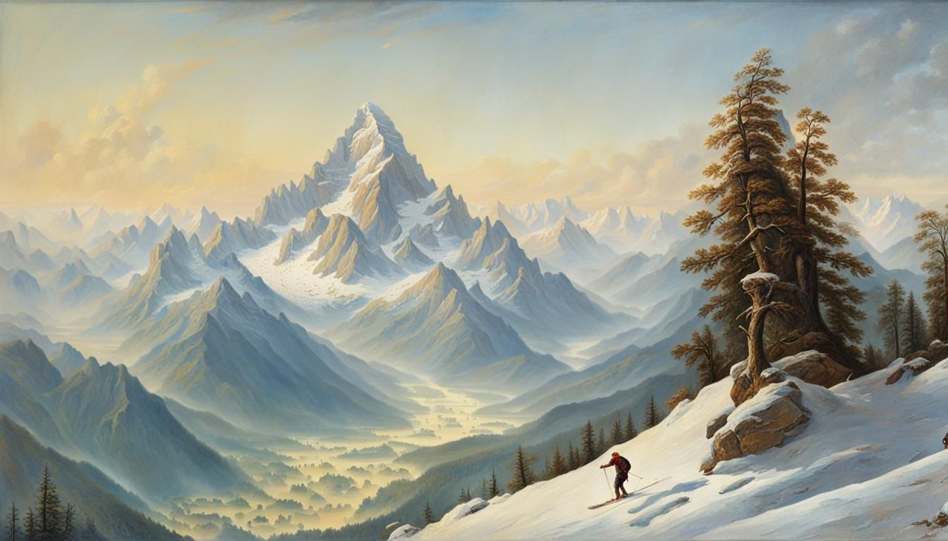 Skier on Watzmann Mountain, Romanticist Style