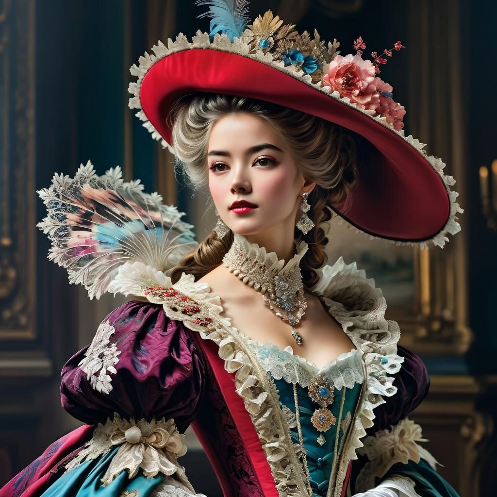 Elegant Woman in Aristocratic Outfit, Anime Style