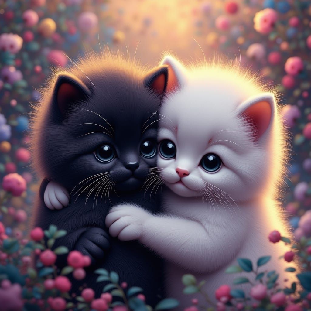 Kittens Embrace: Yin-Yang Splash Art