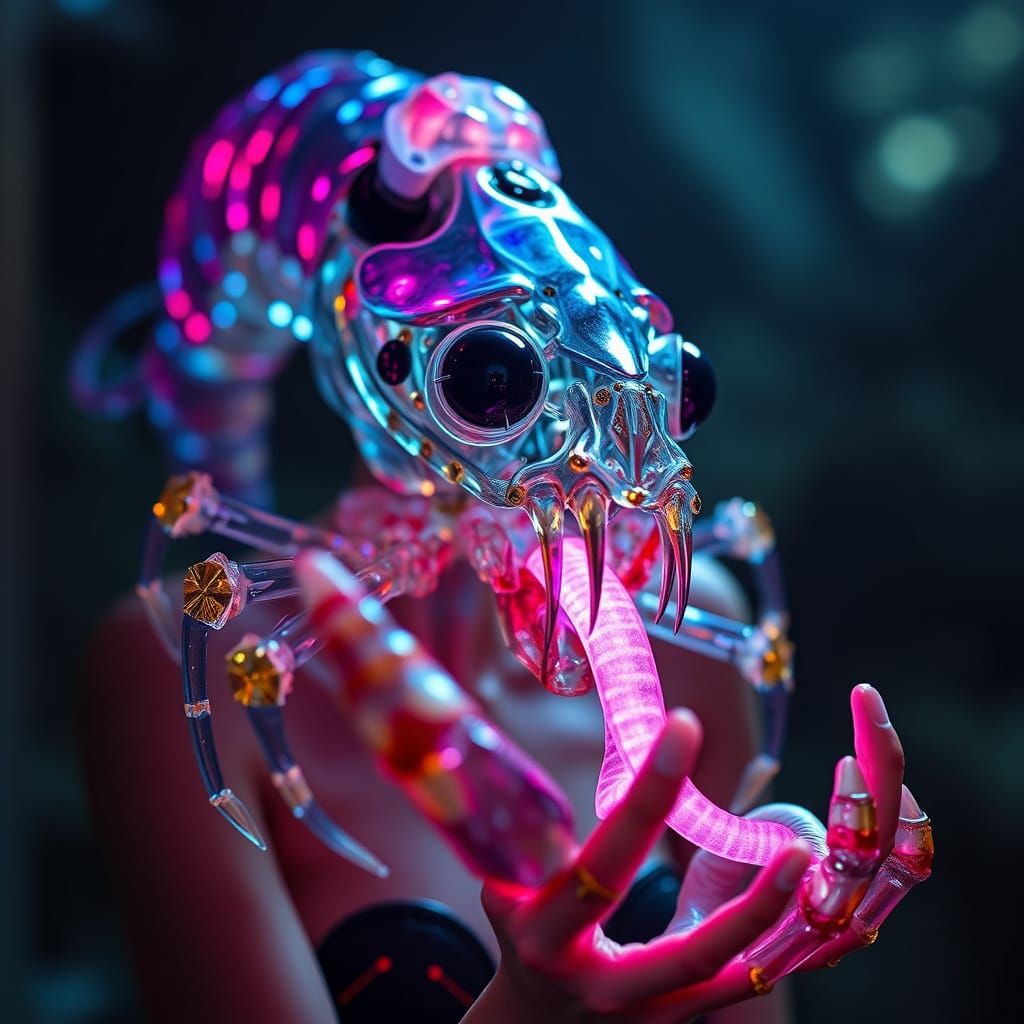 Surreal Cyberpunk Beauty with Glowing Glass Claw