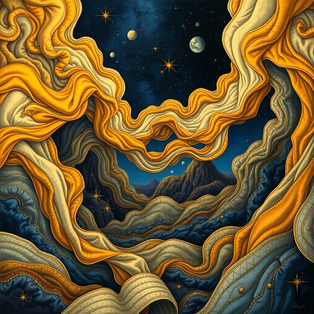 Night Sky Embroidered with Gold and Silver Light