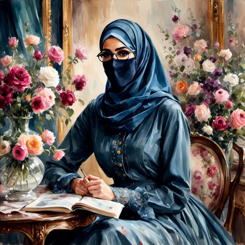 Veiled Woman in Forest, Vintage Comic Illustration