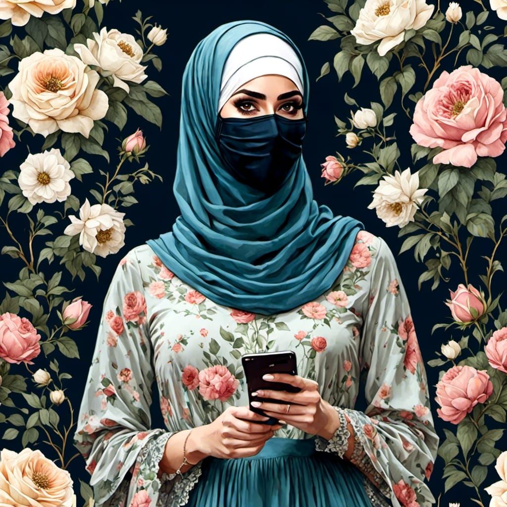 Beautiful Hijabi Portrait in Vintage Comic Style