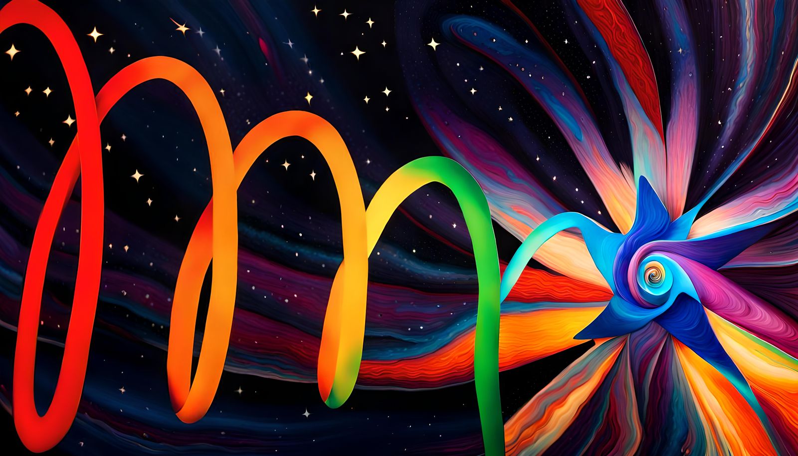 Electric Helix Star-Flower in Impasto Oil Painting