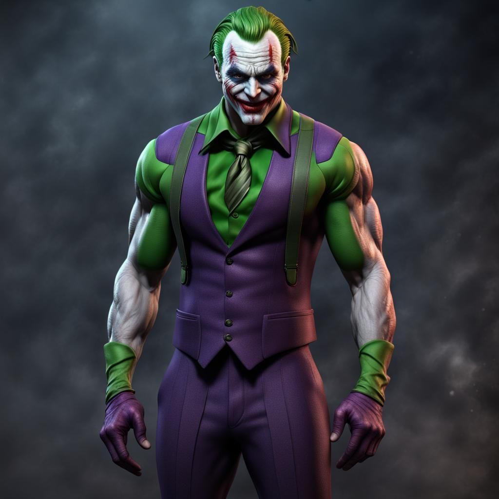 Hyperrealistic Muscular Joker: Full Body Digital Art