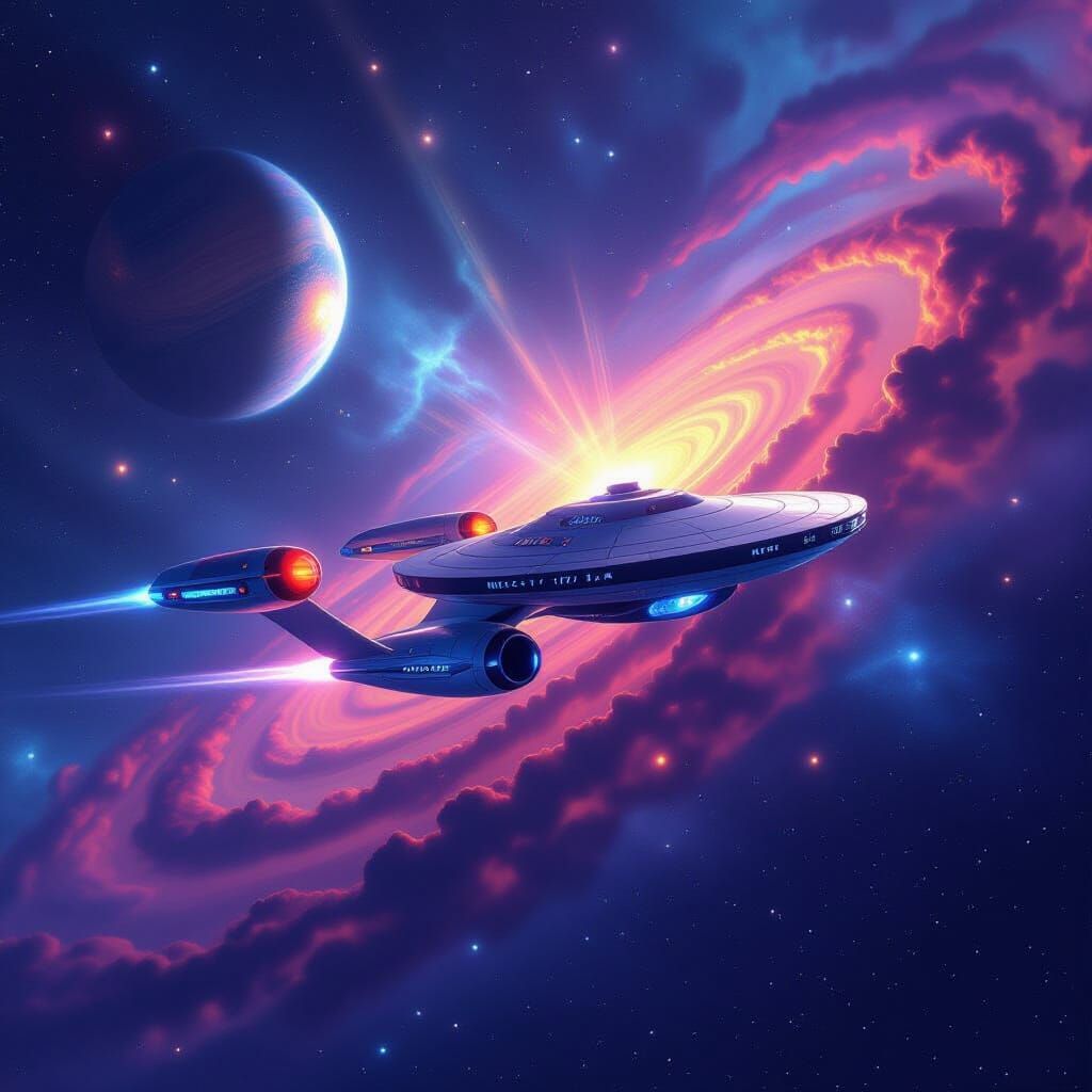 Starship Enterprise Warping Through Cosmic Wonder