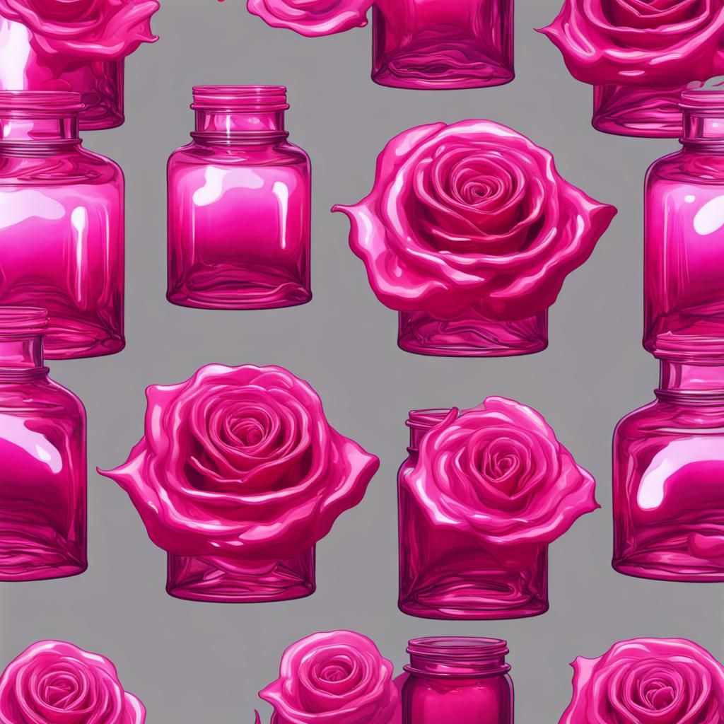 Glass Roses in Pink Jar, Psychedelic Art